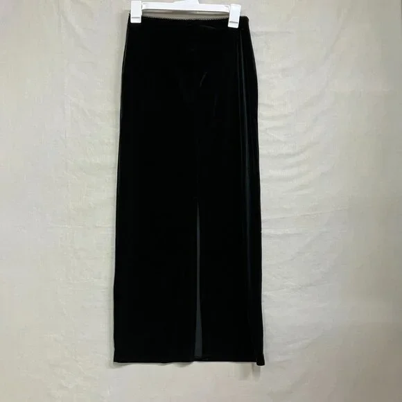 NWT Wild Fable Women's Size XS Black Satin Elastic Waist Velour Maxi Skirt - Picture 9 of 13